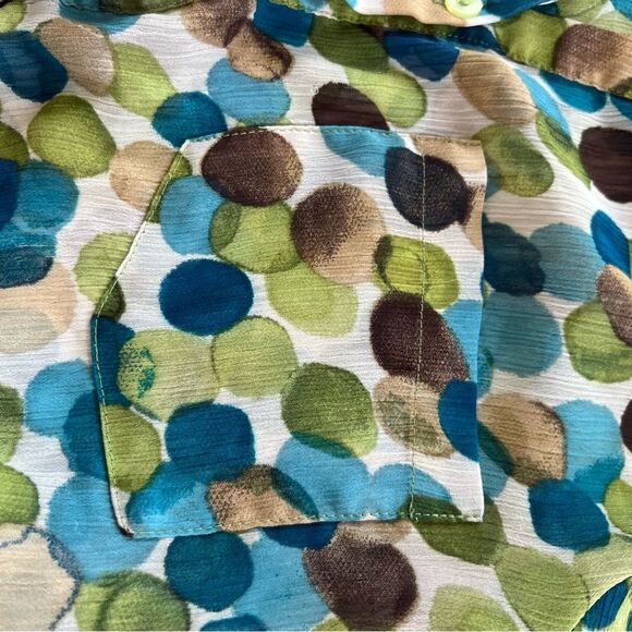 Zac & Rachel Button Tie Bottom Long Sleeve Blue Green Polka Dot Blouse SZ S - Picture 12 of 12